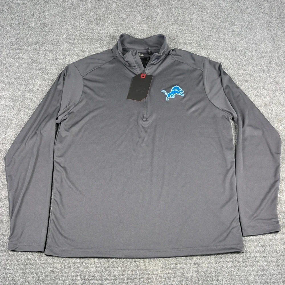 Detroit Lions Antigua Tribute Pullover Mens Large Smoke Grey NFL 1/4‎ Zip NWT
